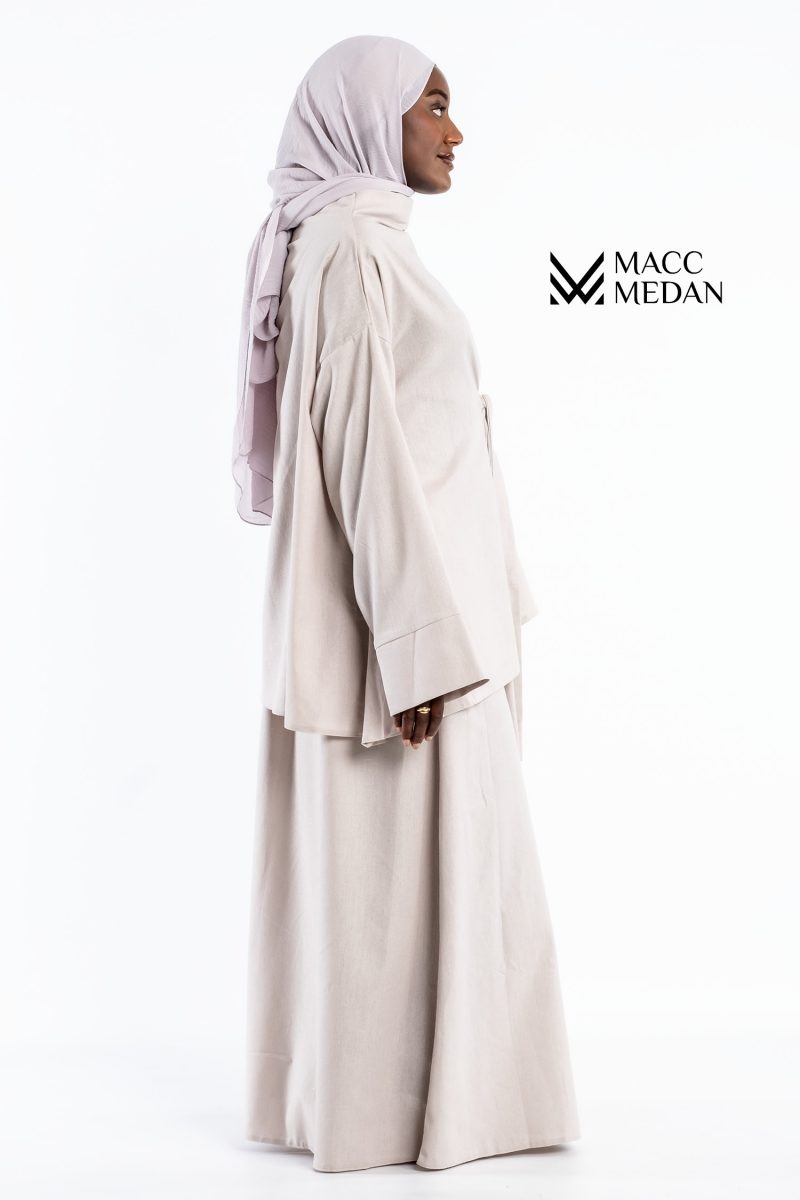 MACCMEDAN Zweiteiler Leinenset Milchweiß Hijab Modest Fashion Abaya Kopftuch Islamische Kleidung