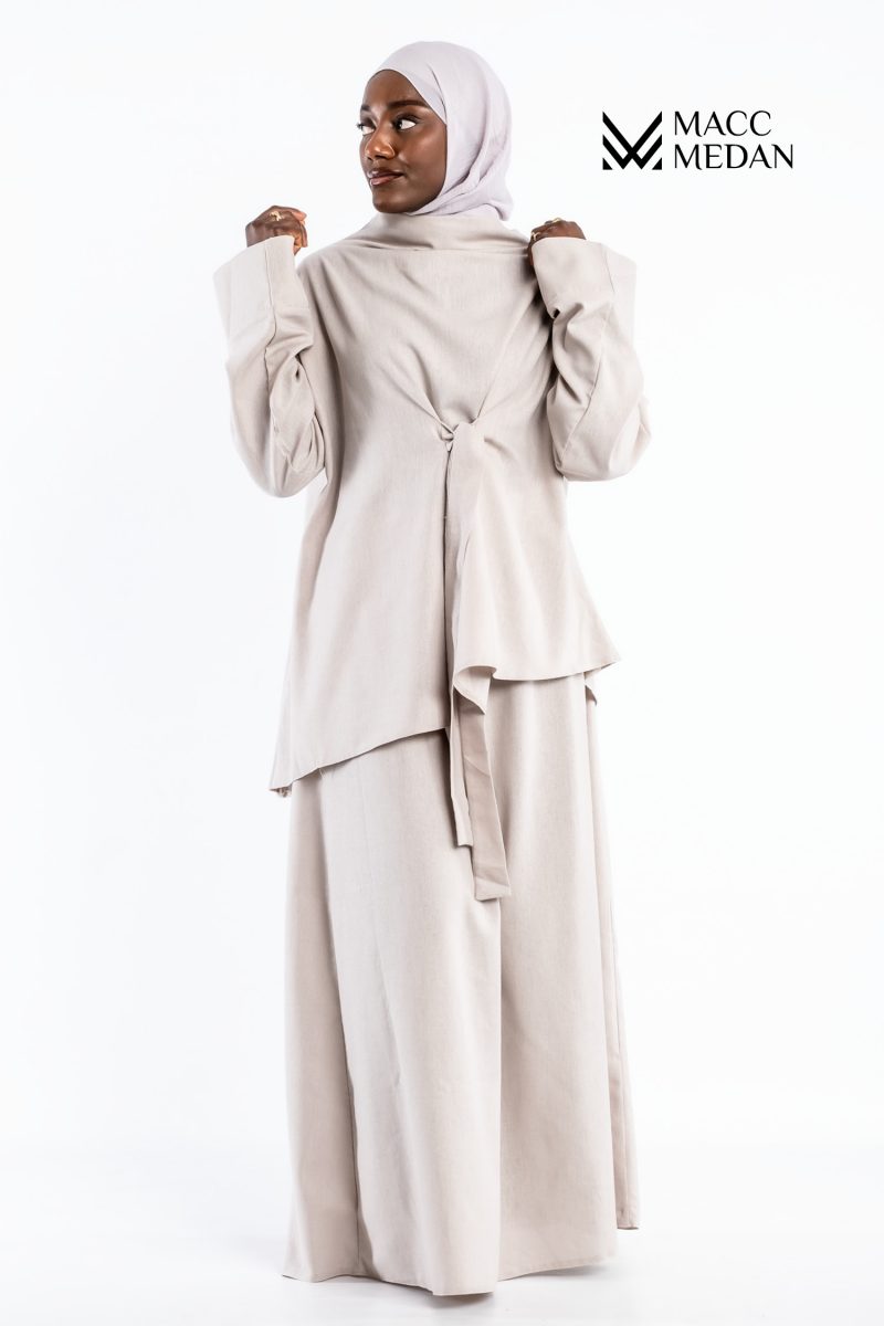 MACCMEDAN Zweiteiler Leinenset Milchweiß Hijab Modest Fashion Abaya Kopftuch Islamische Kleidung