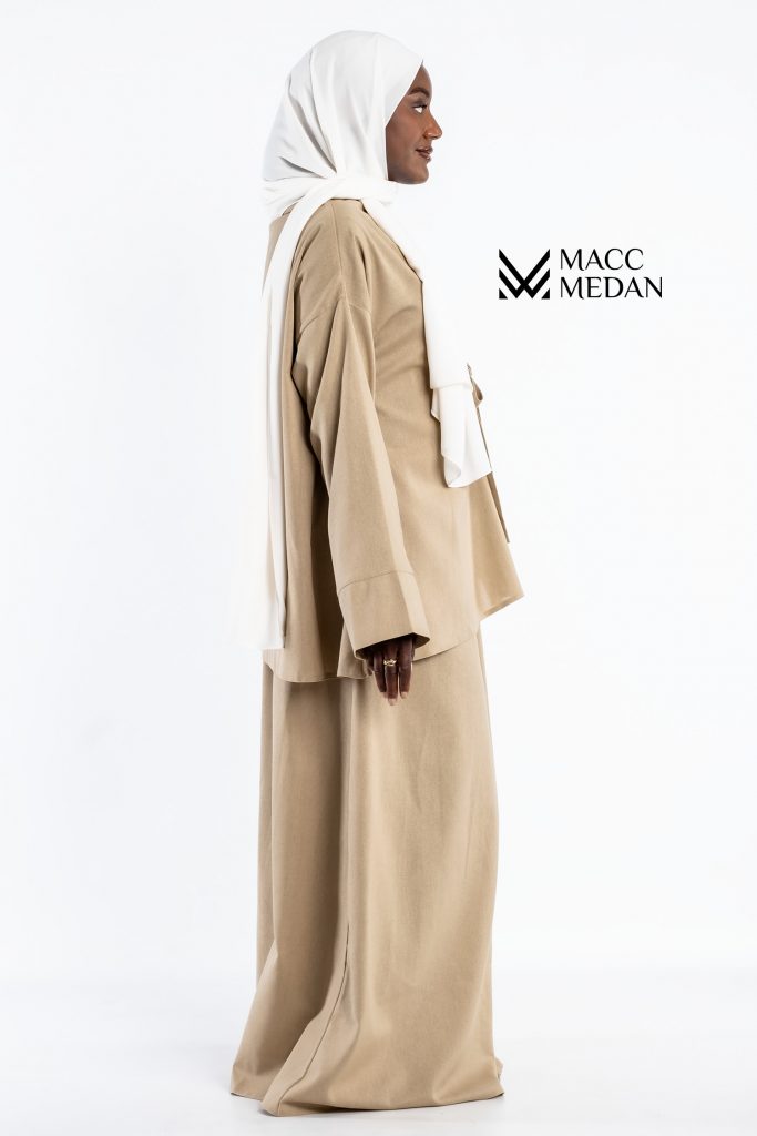 MACCMEDAN Zweiteiler Leinenset Beige Hijab Modest Fashion Abaya Kopftuch Islamische Kleidung