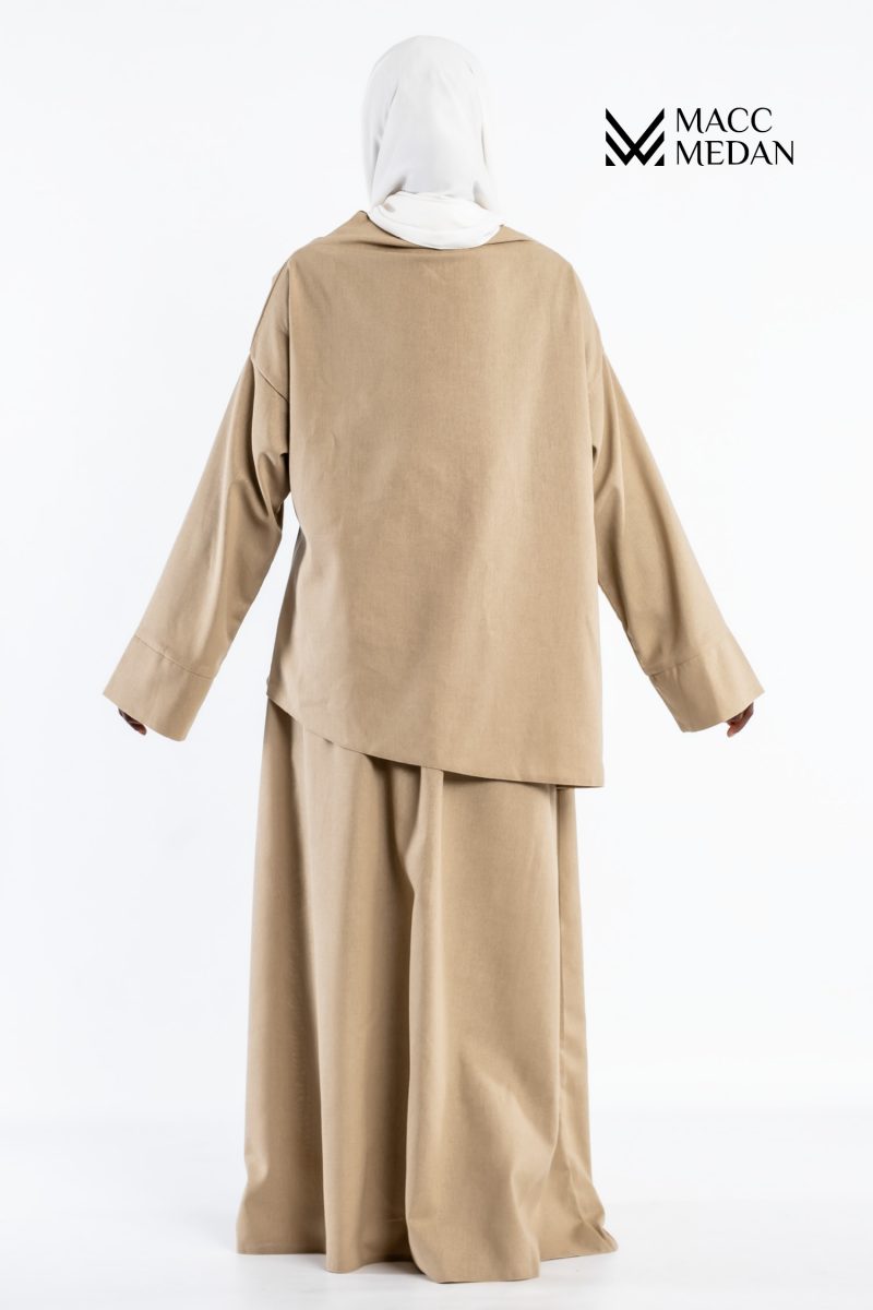 MACCMEDAN Zweiteiler Leinenset Beige Hijab Modest Fashion Abaya Kopftuch Islamische Kleidung