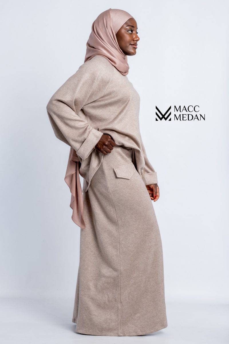 Angora-Set A-Linie Beige - MaccMedan Muslimische Kleider, Hijab, Abaya, Muslima Fashion, Modest Fashion, Islamische Kleidung, Muslimische Mode