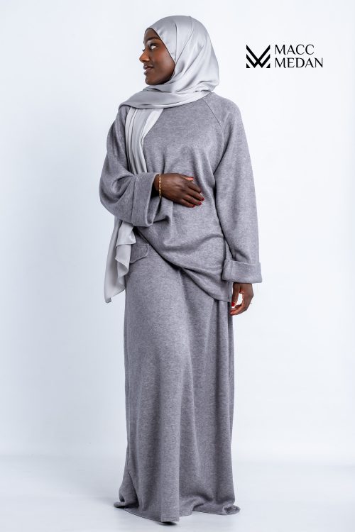 Angora-Set A-Linie Grau- MaccMedan Muslimische Kleider, Hijab, Abaya, Muslima Fashion, Modest Fashion, Islamische Kleidung, Muslimische Mode