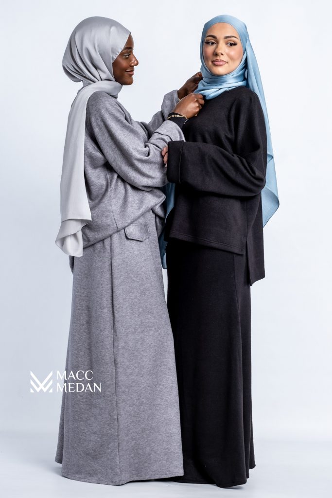 Angora-Set A-Linie Grau- MaccMedan Muslimische Kleider, Hijab, Abaya, Muslima Fashion, Modest Fashion, Islamische Kleidung, Muslimische Mode