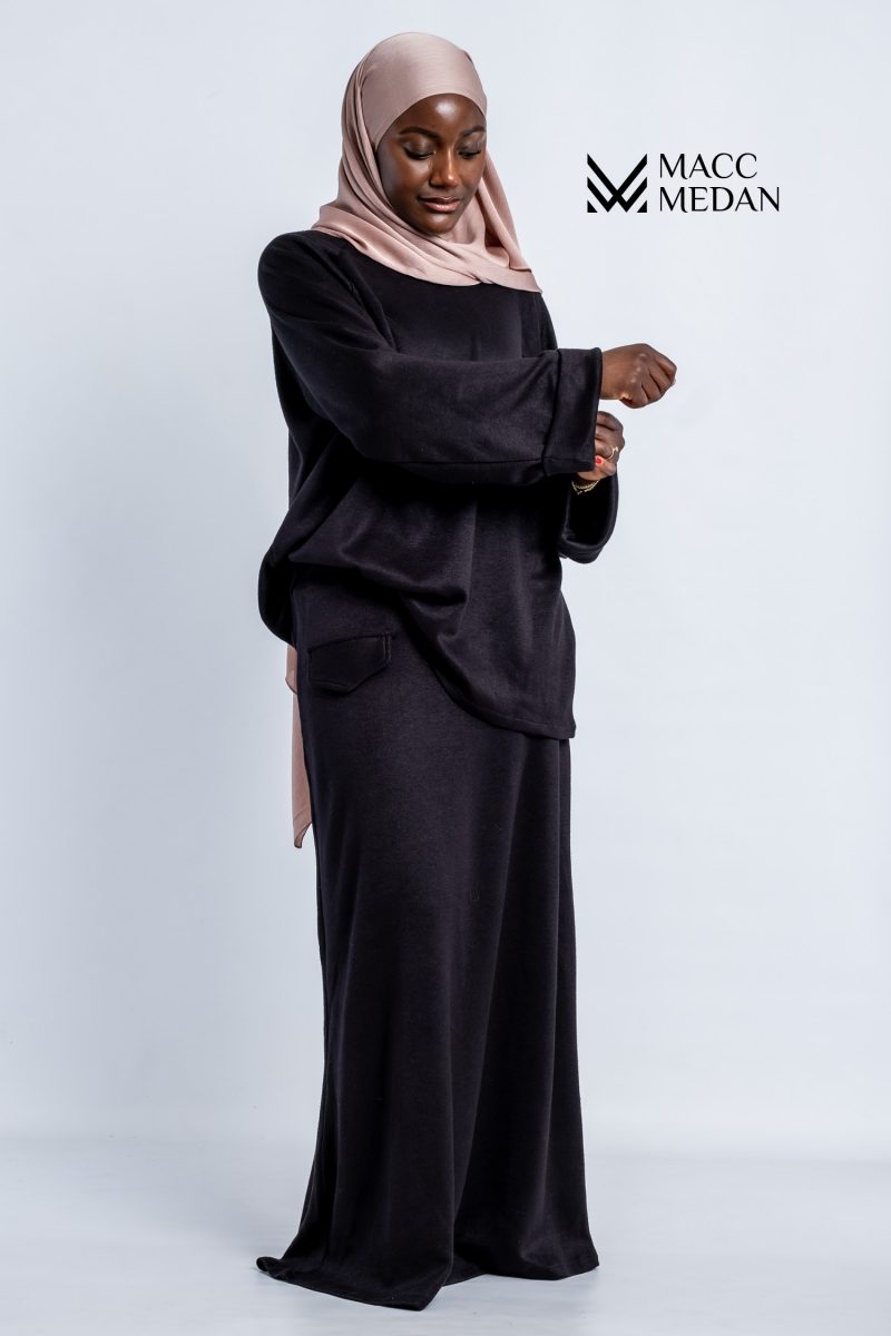 Angora-Set A-Linie Schwarz - MaccMedan Muslimische Kleider, Hijab, Abaya, Muslima Fashion, Modest Fashion, Islamische Kleidung, Muslimische Mode