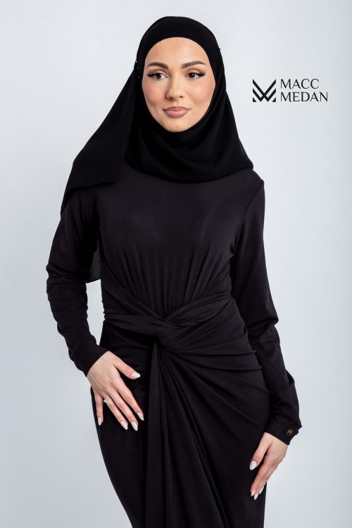 Kleid zum Wickeln aus Feinstrick Schwarz MaccMedan Muslimische Kleider, Hijab, Abaya, Muslima Fashion, Modest Fashion, Islamische Kleidung, Muslimische Mode