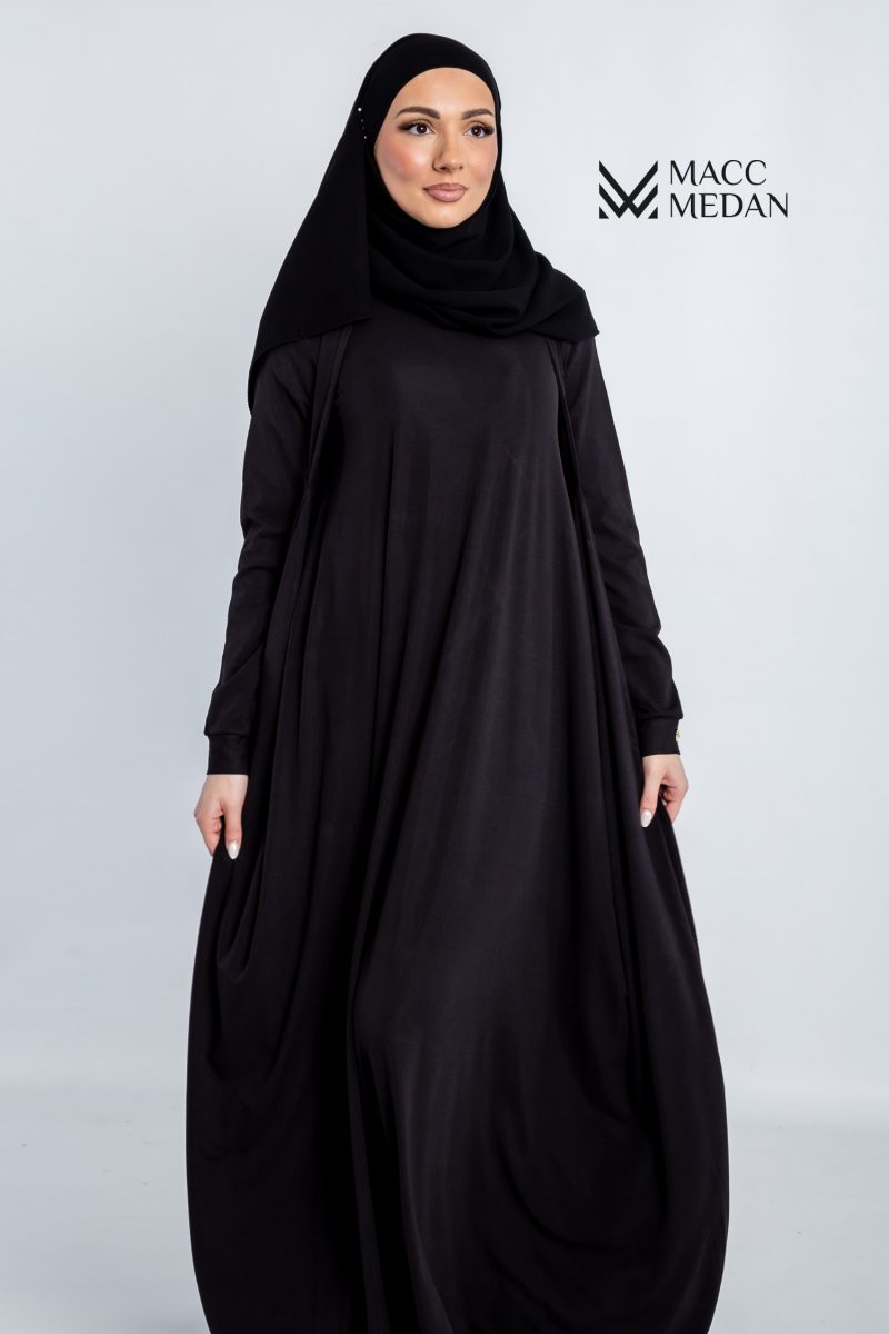 Kleid zum Wickeln aus Feinstrick Schwarz MaccMedan Muslimische Kleider, Hijab, Abaya, Muslima Fashion, Modest Fashion, Islamische Kleidung, Muslimische Mode