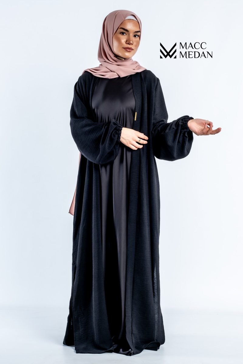 Abaya Set - Kimono mit Unterkleid - Schwarz - MACCMEDAN