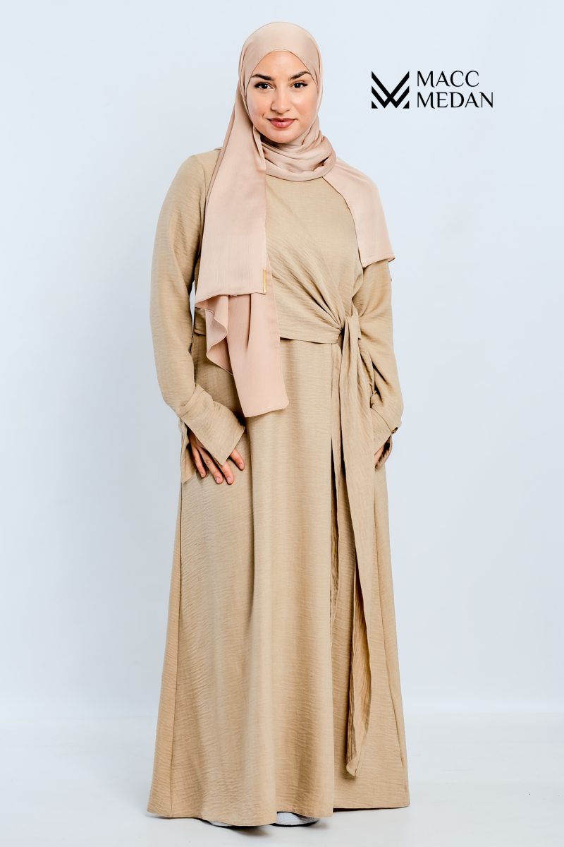 Leinen-Baumwollmix Kleid - Beige- MACCMEDAN