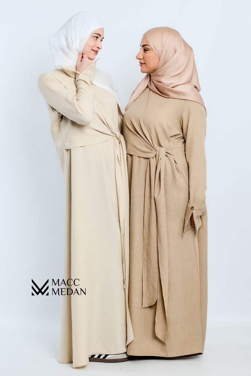 Leinen-Baumwollmix Kleid - Beige- MACCMEDAN