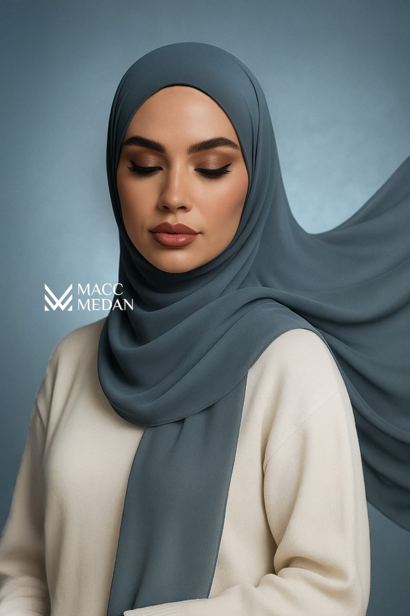 Fertighijab auf Krepp-Chiffon - Anthrazit - MACCMEDAN