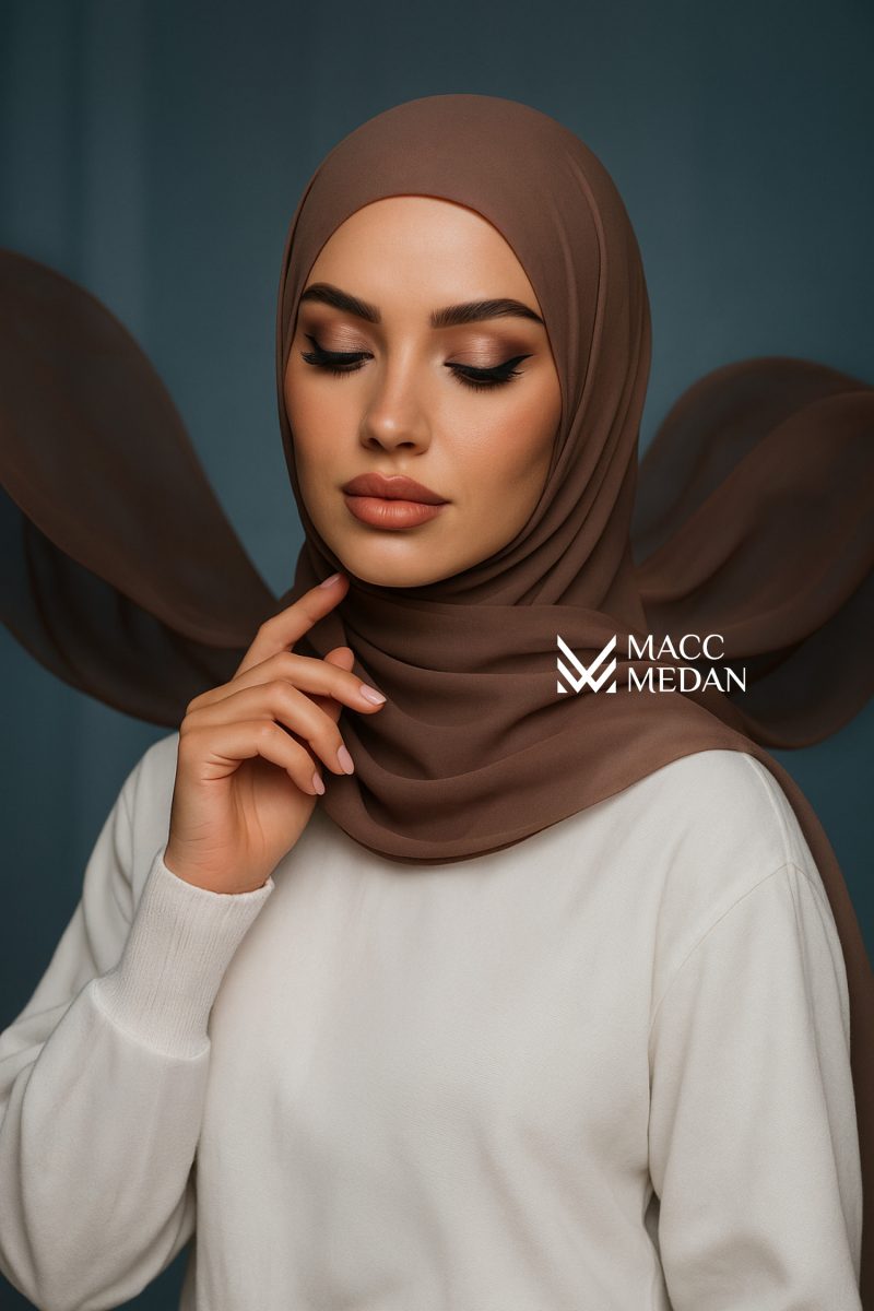 Fertighijab auf Krepp-Chiffon - Cappuccino - MACCMEDAN
