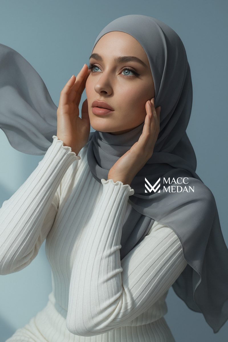 Fertighijab auf Krepp-Chiffon - Grau - MACCMEDAN