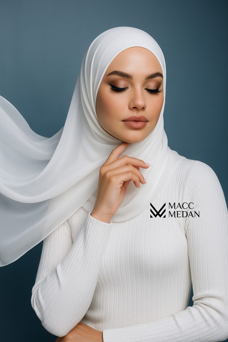 Fertighijab auf Krepp-Chiffon - Weiß - MACCMEDAN